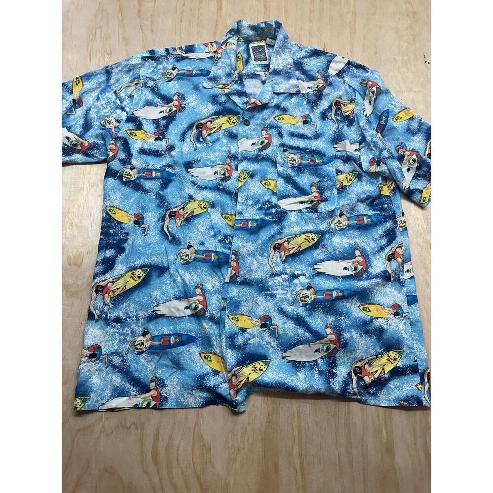 Ocean Current surfboard surf surfing‎ surfer shirt rayon size L